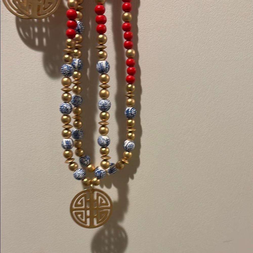 Bohemian Gold and Red Multi-Strand Necklace